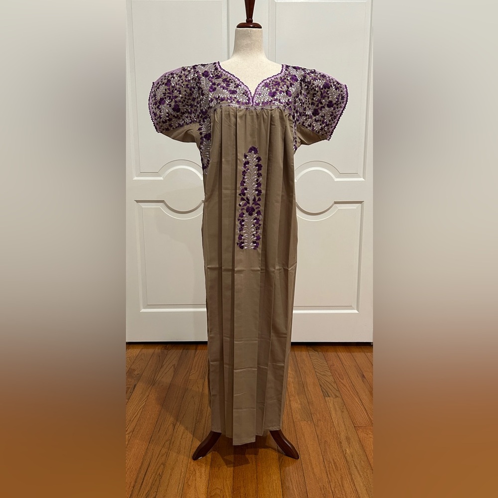 XL San Antonino Maxi Dress,Oax,Mexican dress Hand Embroidered with Silk threads.